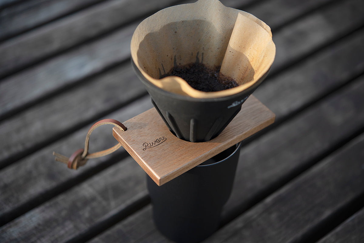 Rivers POND Coffee Dripper Holder, acacia wood with leather strap