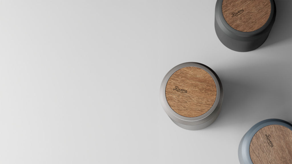 Rivers MOKU 500 drink bottle lineup showing natural wood grain variation